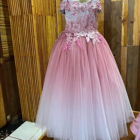 Two couture 12 and 14 kids dresses one is new one worn for just an event - Picture 3 of 3